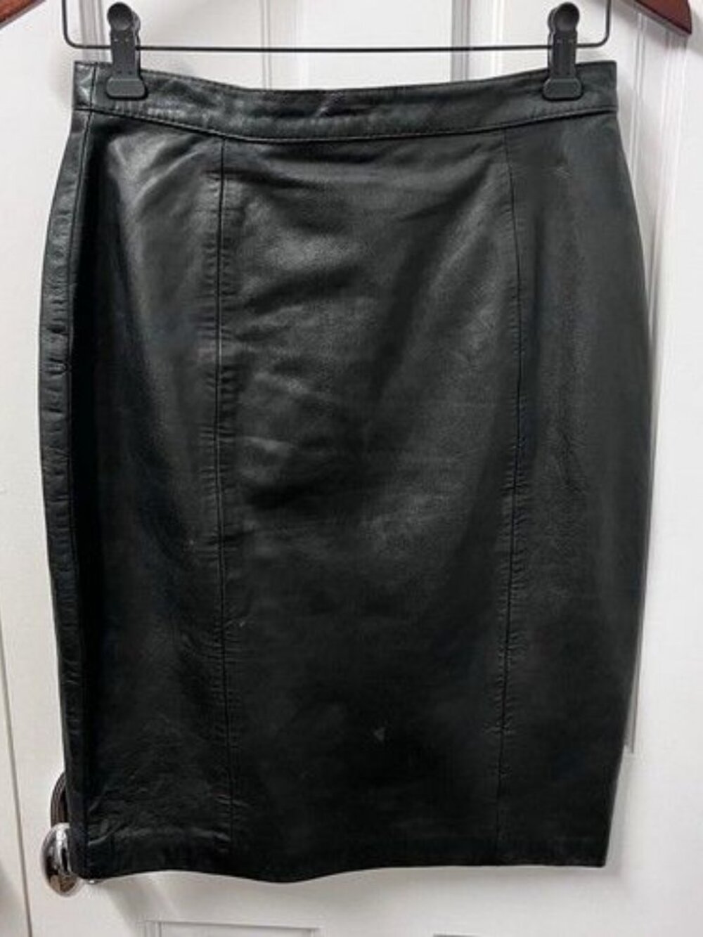 VIntage 80's Black Leather Skirt Size 10 (27) BB Dakota Pencil Knee Length